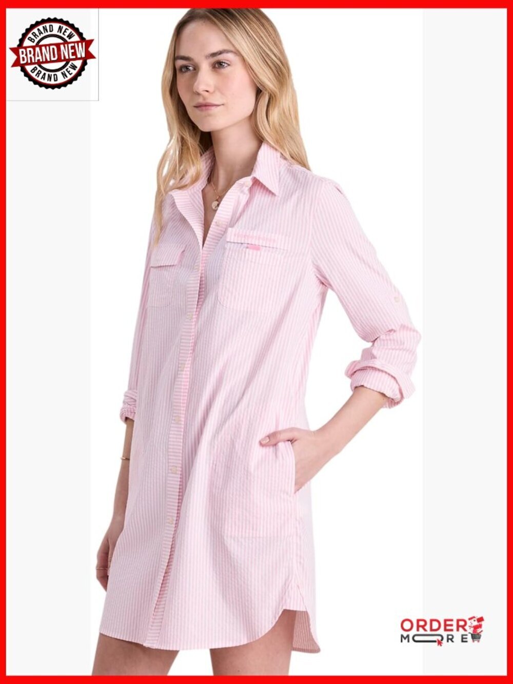 Seersucker Shirt Cover-Up with UPF 30+ and Stretch